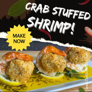 Crab-Stuffed Shrimp Recipe by Chef Gone Mad featuring plump shrimp stuffed with savory crab filling, seasoned with bold Louisiana-inspired spices. Perfect for an elegant appetizer or a flavorful main course.